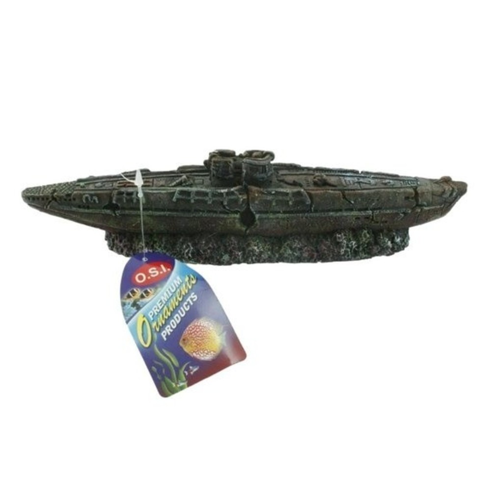 Small Submarine Aquarium Decorations, Battleship Group Ornament OSI #90603